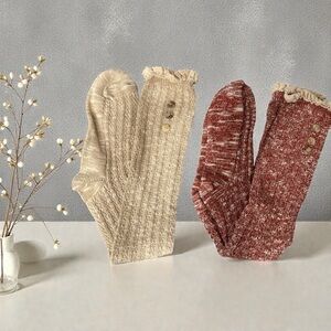 Urban Outfitters Cream and Red Knit Socks